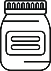 Line drawing of a medicine bottle, suggesting concepts of medication, pharmacy, and medical supplies