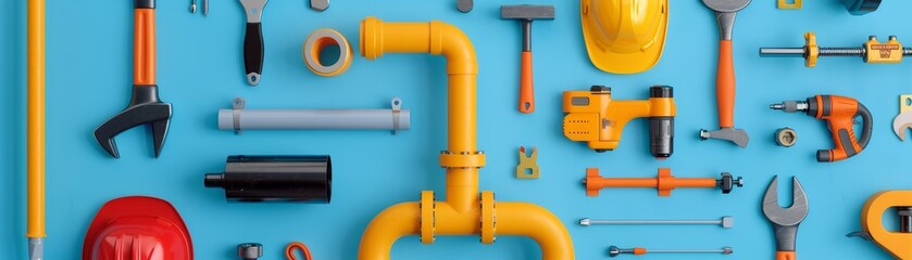 Professional Plumber Working on Pipe Installation at Construction Site with Realistic Tools and Equipment