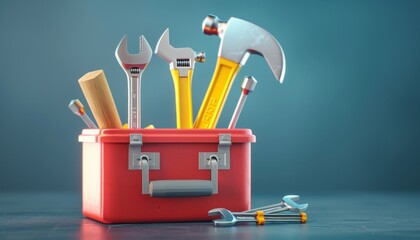 Realistic Construction Toolbox with Claw Hammer, Screwdriver Set, and Wrench - Ready for Use