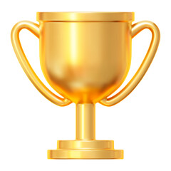 3d realistic golden trophy cup. Stock vector illustration on isolated background.