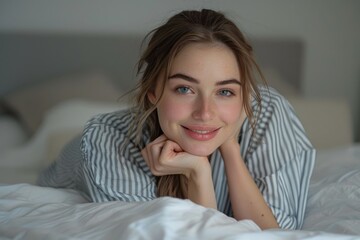 Naklejka premium A young woman in the bedroom