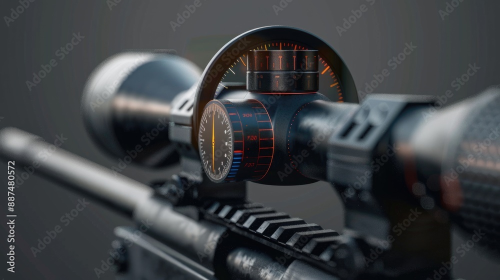 Poster a close-up view of a rifle featuring a red dot sight, often used in hunting and tactical situations