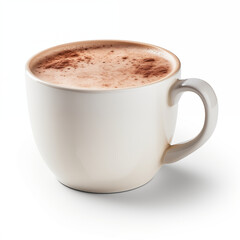 Creamy Cup Of Hot Chocolate On White Background With Cocoa Powder Sprinkles
