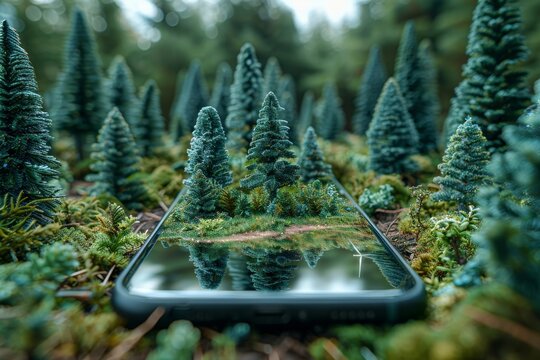 Renewable energy engineers design wind turbine park with ar and smartphone for green power