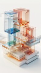 Obraz premium Abstract Futuristic 3D Render Minimalistic Style with Floating Geometric Shapes Isometric Design, Light Color Theme, Bright Background, and Soft Lighting