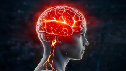 Obraz premium Scorching fire in the shape of brain. Brain made of fiery lava. Flame symbol of intellection.