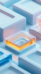 Obraz premium Abstract Futuristic 3D Render Minimalistic Style with Floating Geometric Shapes Isometric Design, Light Color Theme, Bright Background, and Soft Lighting