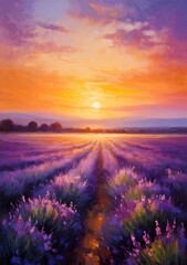 Fototapeta premium sunset lavender fields