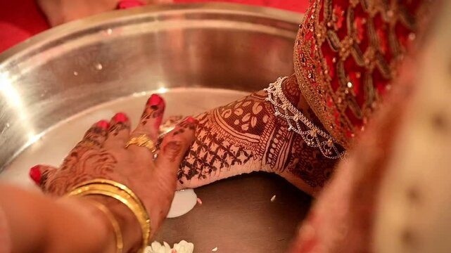 Hindu Wedding Culture of Washing feet of bride with Panchamrut | Indian Wedding Ceremony Background