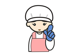 指さしポーズの調理士女性