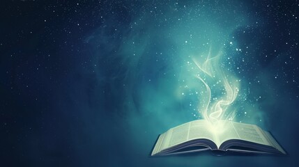 Naklejka premium Open Book with Magic Glow in Starry Night