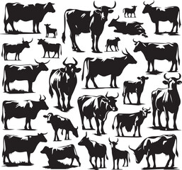 Cow Silhouette, black Color isolated on white background