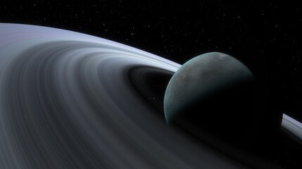 Breathtaking view of Saturns rings and dark side, captured in space during nighttime, highlighting...