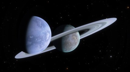 Planet magnificent rings cast a shadow over its neighboring moons, showcasing the beauty of the...