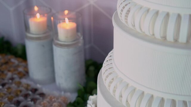 toma de cerca de un pastel de bodas hermoso