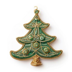 Obraz premium A Christmas tree ornament in green and gold with a white background.