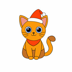 Adorable cat in a festive hat with Christmas themes in a playful vector illustration on a white background for holiday projects