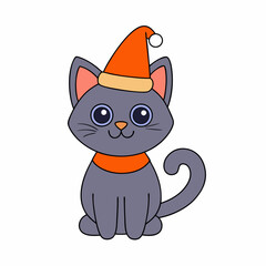 Vector illustration of a cute cat in a Halloween hat with Christmas themes on a white background perfect for festive designs