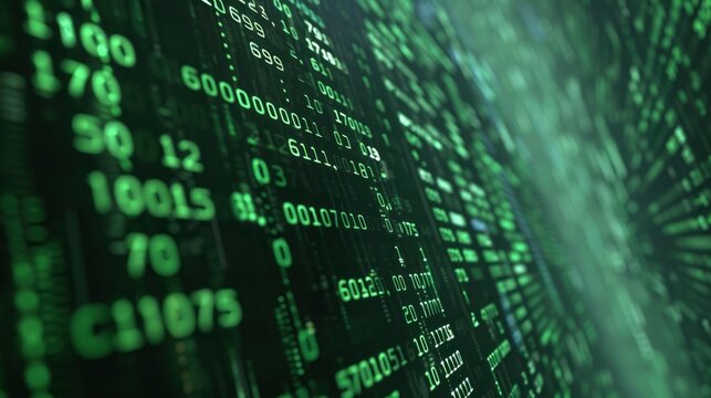 Abstract background of green digital code.