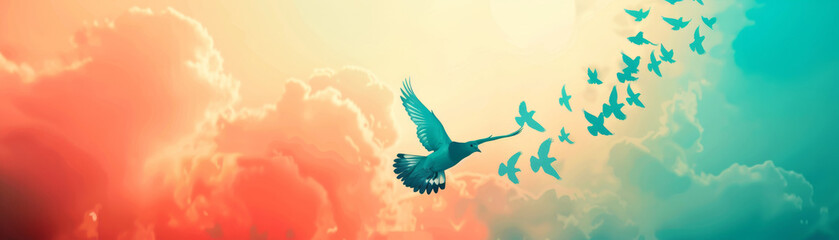 Fototapeta premium A poster with a quote about peace and unity ar 056 bird, dove, vector, illustration, animal, fly, peace, nature, flying, pigeon, sky, wing, symbol, art, design, love, silhouette, flight, icon, blue,