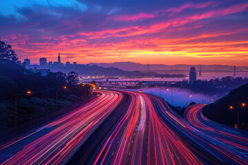 In the evening, the road leading to the city