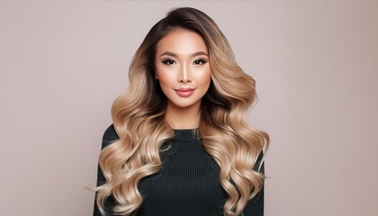 Naklejka premium Beauty blonde girl with long and shiny wavy hair