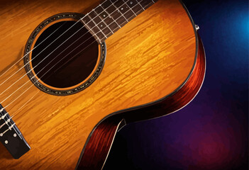 Obraz premium Handcrafted Acoustic Guitar with Wooden Body and Strings