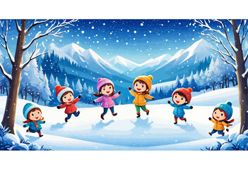 Fototapeta premium Happy Children Playing in the Snow