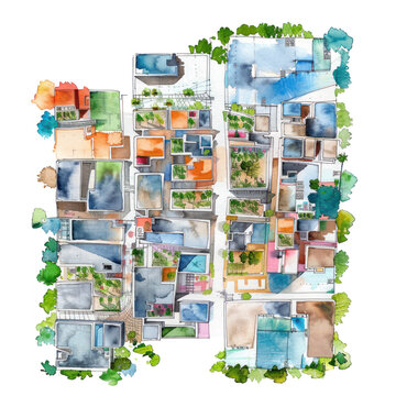 watercolor aerial view colorful city buildings clip art preview