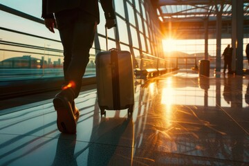 Business traveler pulling suitcase on airport