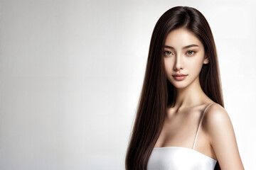 Elegant Young Woman with Long Hair and Clear Skin
