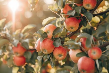 Obraz premium Close up Apple Trees Laden with Fruit at Dusk sunny bright day