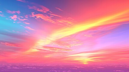 Fototapeta premium Colorful Sunset Sky with Pink Clouds and a Yellow Sun. abstract background. 