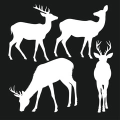 Fototapeta premium Deer Silhouettes: A Collection of Five Stylized Animal Figures in Black and White