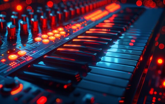 Synthesizer Keyboard with Red and Blue Lights