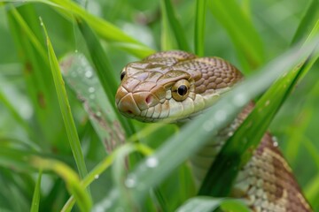 Fototapeta premium Close up Snake Slithering in Tall Grass