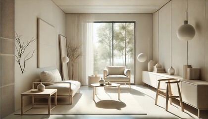 Fototapeta premium Modern Minimalist Living Room Interior Design with Natural Light.