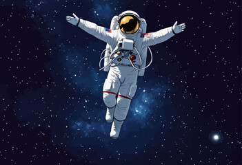 Astronaut in Space Suit Extends Arms in Triumphant Embrace of Universe