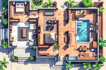 Naklejka premium Minimal vector layout top-down-view floor plan