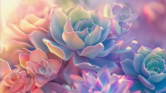 A slow video of colorful succulents on a light background, creating a tender and romantic frame with space for text. Perfect for invitations, congratulations, or postcards.