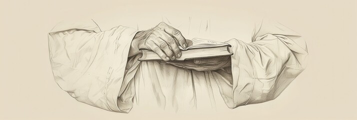 Jesus's hands holding a Bible symbolizing His Word and teachings, ideal for biblical illustration and inspirational content