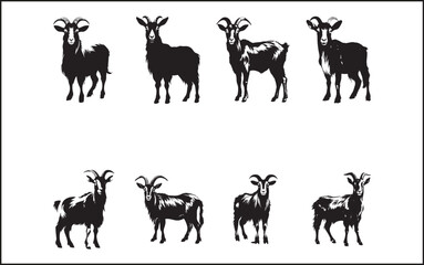 Fototapeta premium Premium Vector | Simple goat silhouette vector in isolated white background Goat silhouettes set, large pack of vector silhouette design, isolated white background