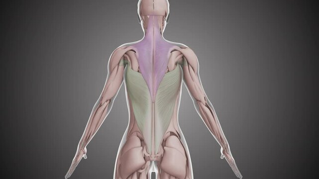 Animation of the latissimus dorsi and trapezius muscles