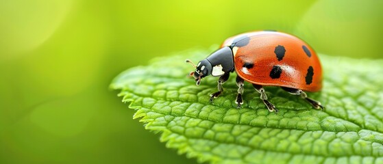 Obraz premium Ladybug perched on green leaf amidst foliage