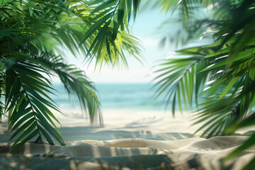 Obraz premium Green coconut trees, white sandy beach