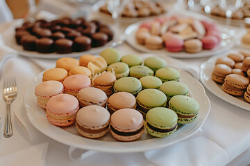 A plate of French macarons in various pastel color 11 2