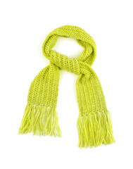 Yellow warm scarf on a white background