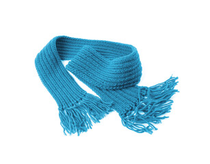 Blue warm scarf on a white background