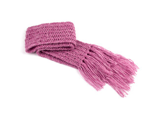 Pink warm scarf on a white background