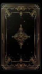 Obraz premium Two black tarot cards with gold foil borders, each featuring bold line blank frame backdrops. The gold foil lines shimmer elegantly, creating a luxurious and mystical aura. The deep black background